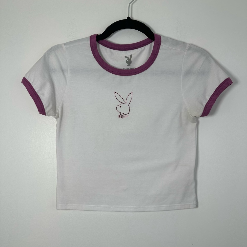 Playboy Women’s Rhinestone Logo Embellished Baby Tee Size S - Picture 2 of 8